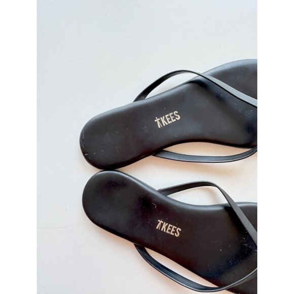TKEES Lily Liners Black Leather Round Toe Thong Flip Flops, Size 6/37 - Picture 7 of 11
